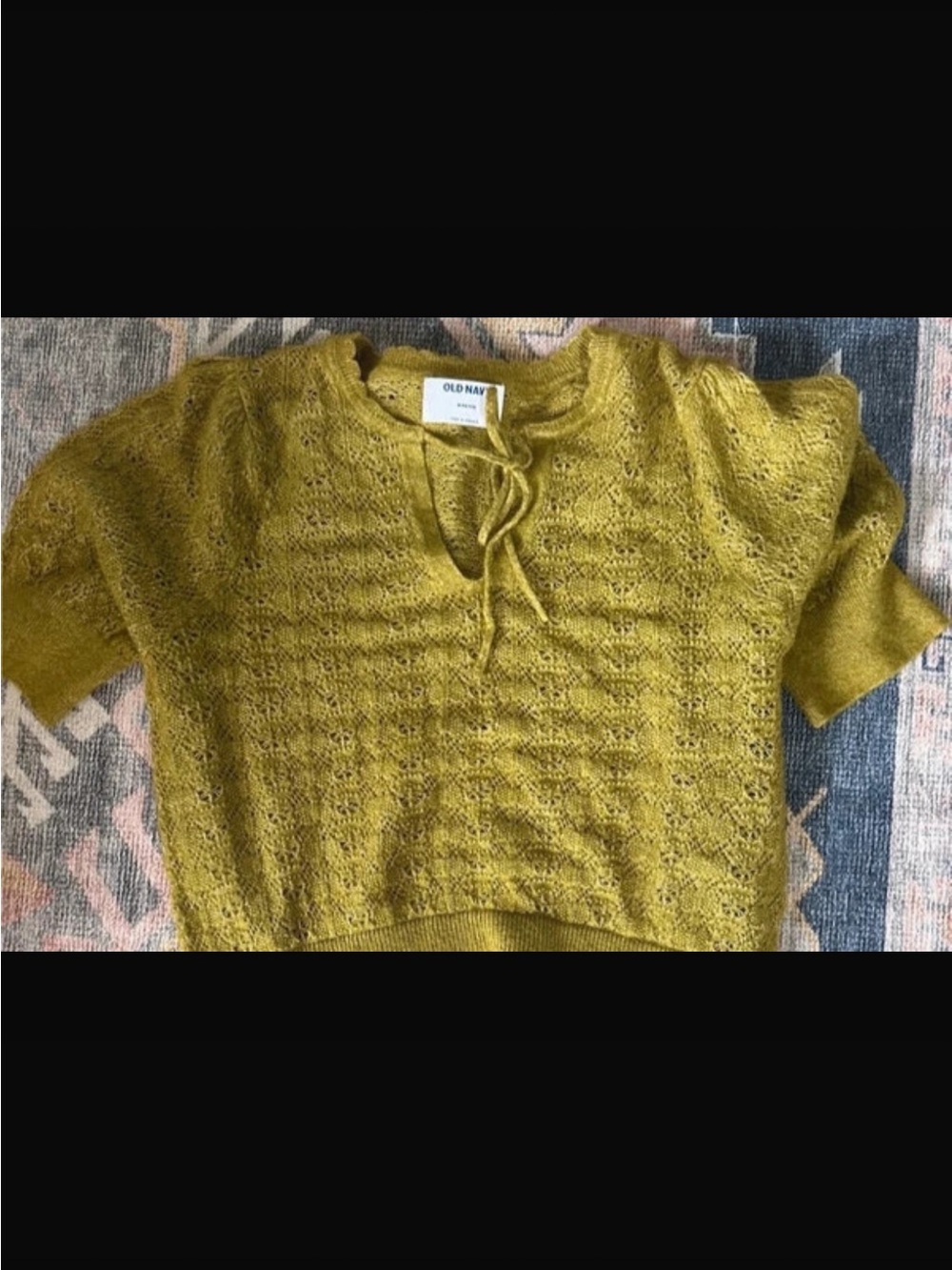 Old Navy chartreuse Knit Lace Tie-Neck Sweater